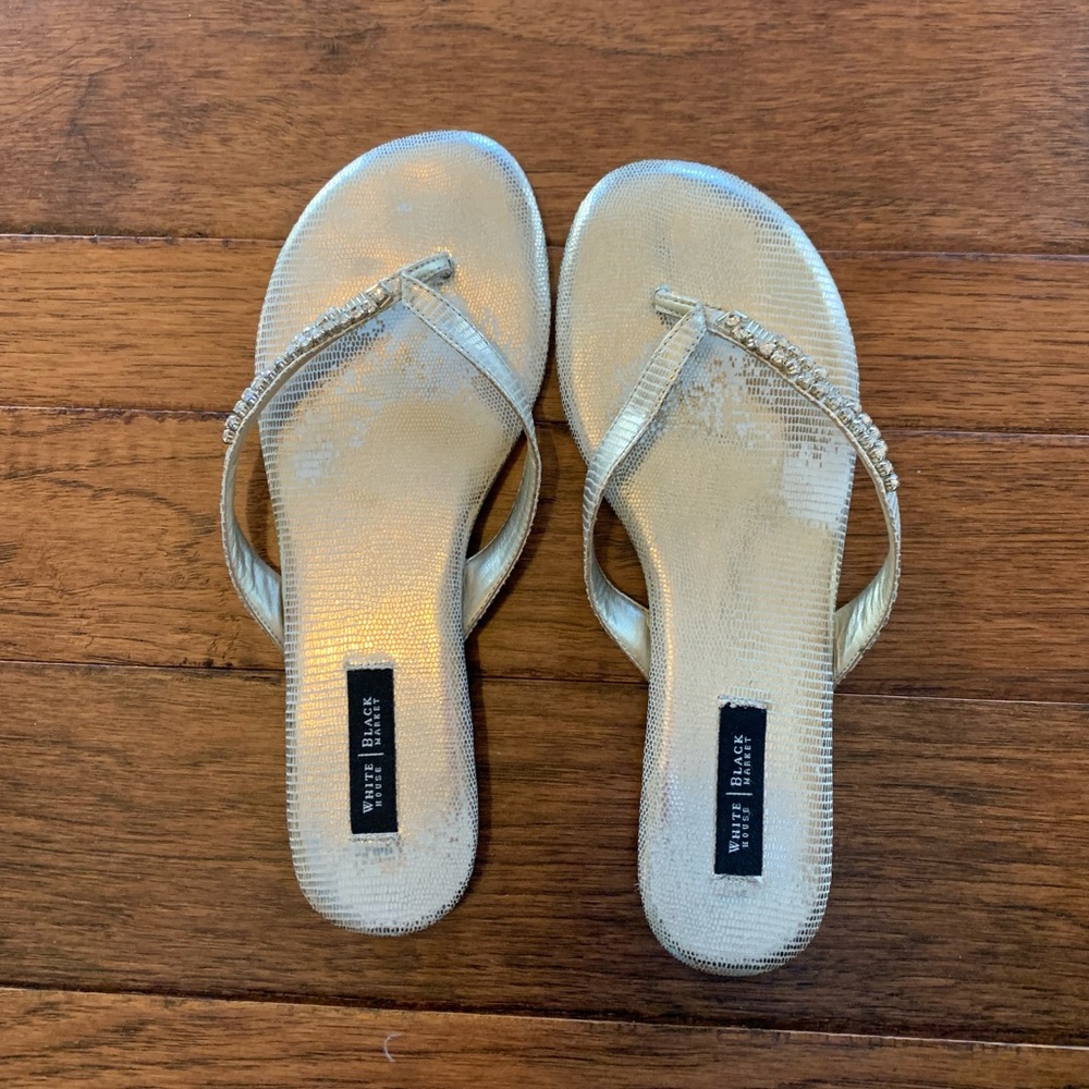 White House Black Market Silver with Sparkles Sandals Size 7